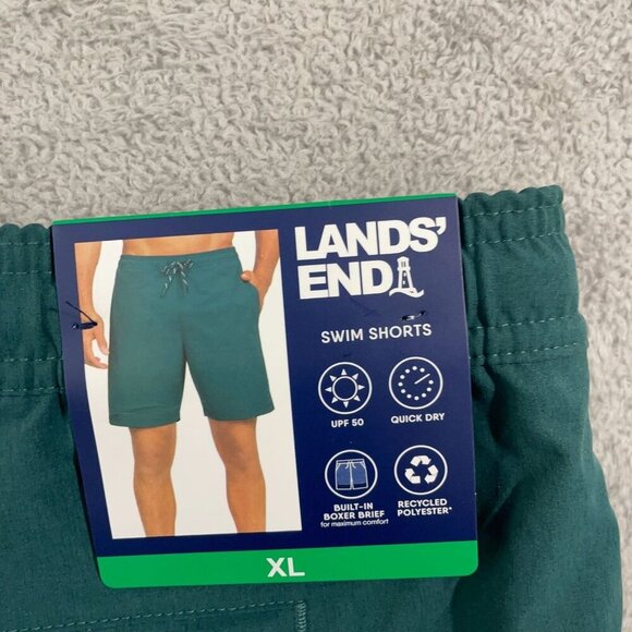 NEW Lands End Mens XL Green Swim Shorts With UPF 50 Quick Dry & Built-In Boxer - Picture 7 of 10